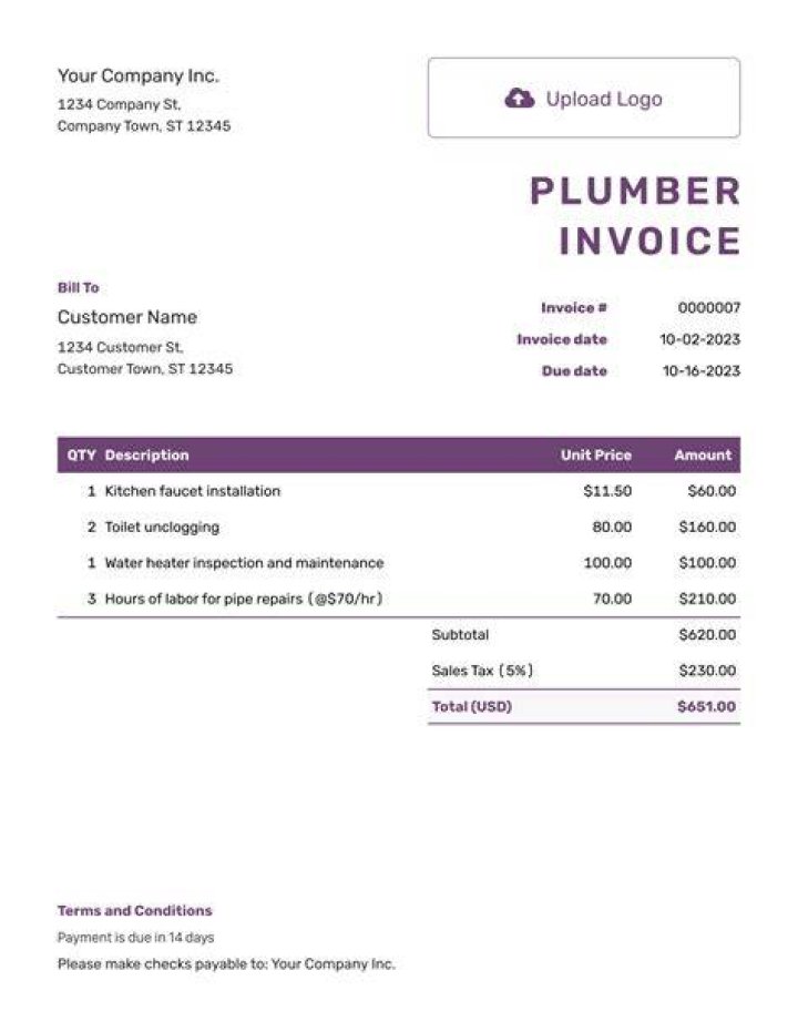 Plumbing Company Greencastle Pennsylvania 17225 | Plumber Invoice