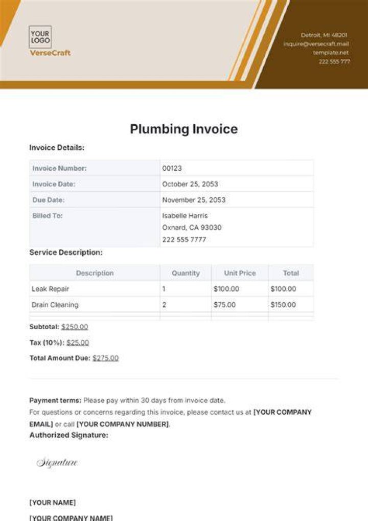 Plumbing Invoice In Kingman Arizona | Plumbing Issues
