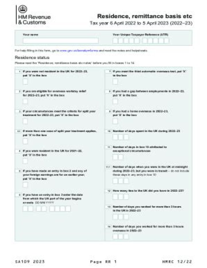 Self Assessment: Residence, remittance basis etc (SA109)